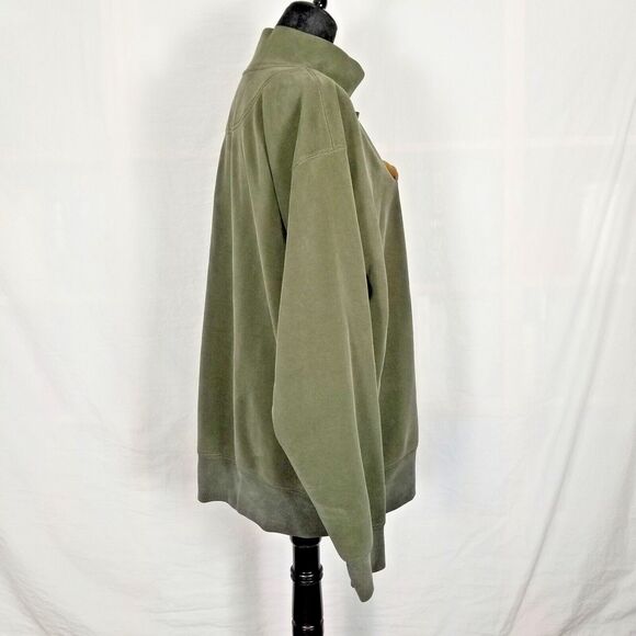 Orvis Men's Mock Neck Pullover Large Quarter Button Leather Accent Outdoor Green - Picture 7 of 11